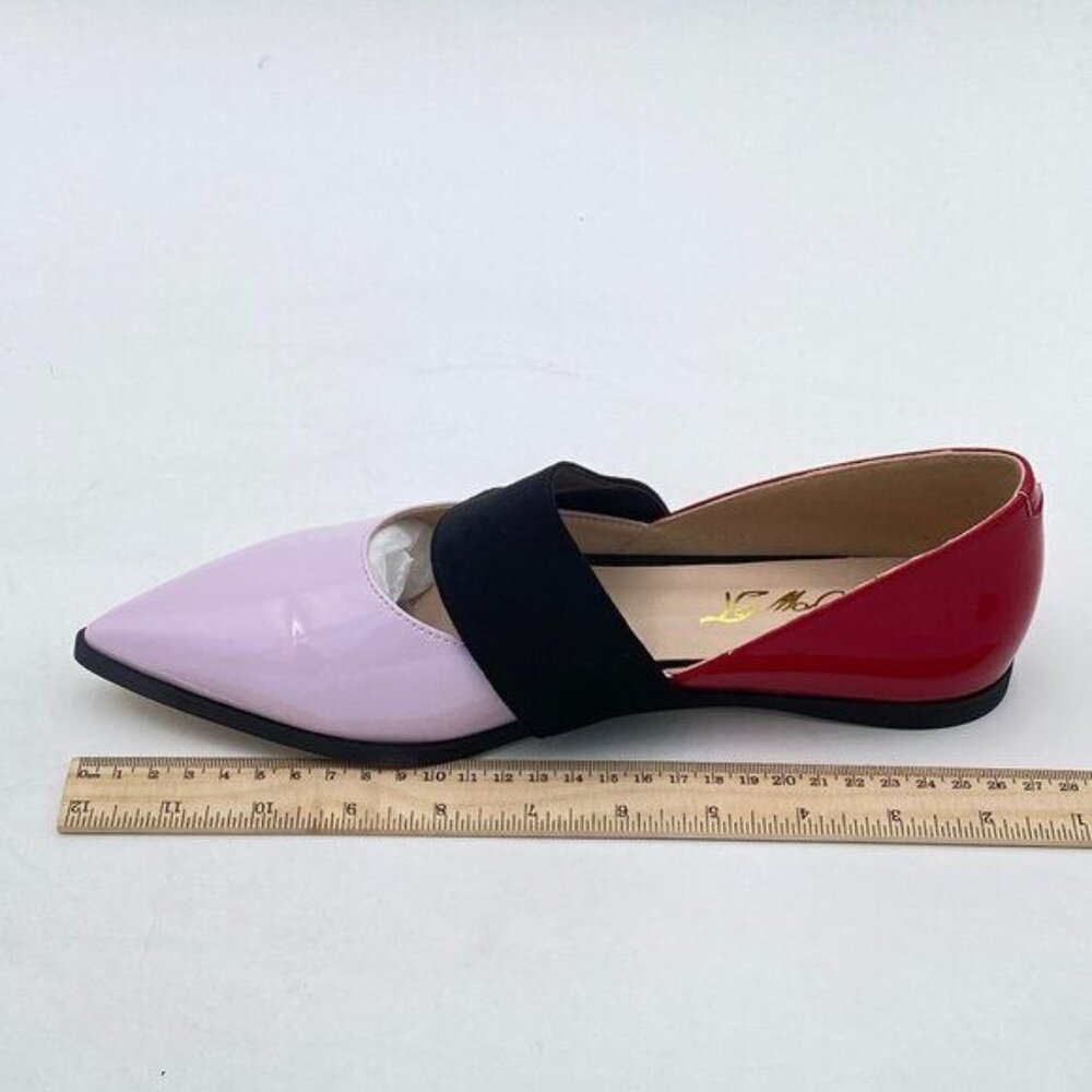 Pointed Two-Tone Flat with Black Strap - Pink & Red Women’s Shoe